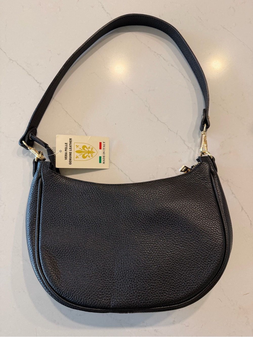 Classic Black Leather Shoulder Bag - Made in Italy